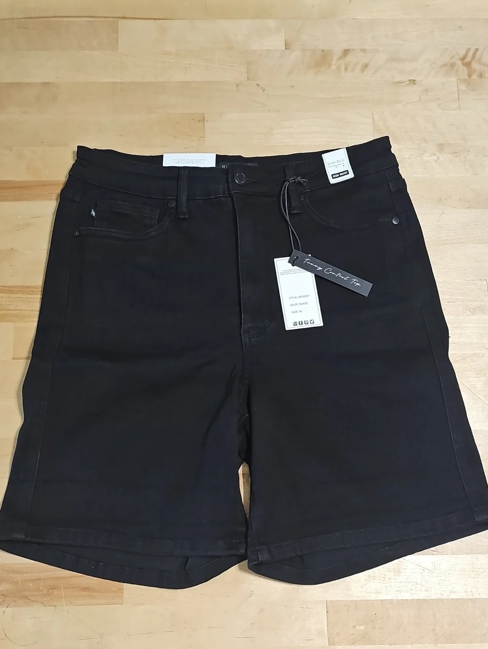 NWT Judy Blue High Waist Tummy Control Black Denim Shorts Size XL
